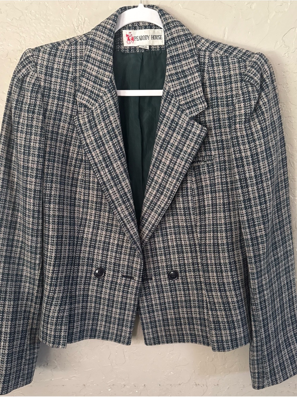 Peabody House Women’s Navy and Cream Plaid Double-Button Blazer